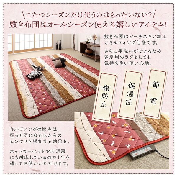 スーパSALE10倍＆4時間限定10％OFF こたつ布団セット ふっくら綿入り うさぎ和柄こたつ布団 掛布団&敷布団2点セット 4尺長方形(80×120cm)天板対応