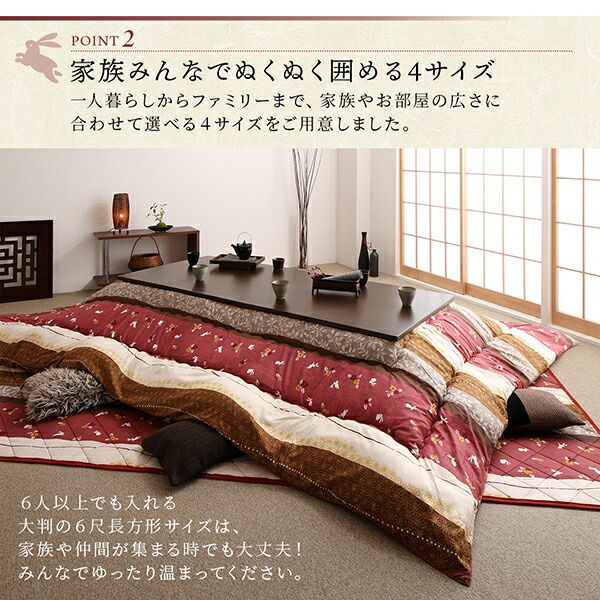 スーパSALE10倍＆4時間限定10％OFF こたつ布団セット ふっくら綿入り うさぎ和柄こたつ布団 掛布団&敷布団2点セット 4尺長方形(80×120cm)天板対応