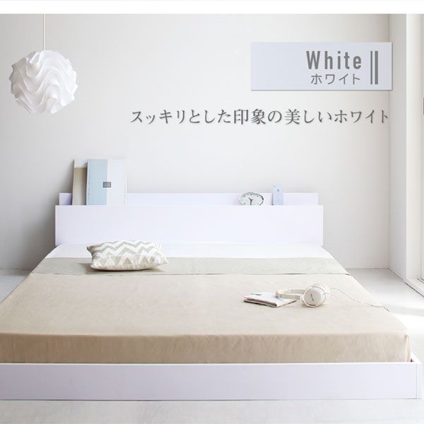 マラソン10倍中 棚・コンセント付きフロアベッド プレミアムボンネルコイルマットレス付き シングル
