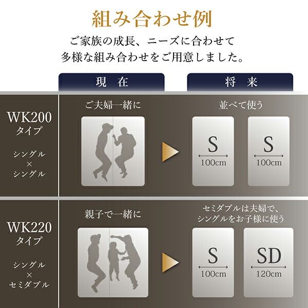 マラソン10倍中 棚・コンセント・LED照明付き高級モダンローベッド 最高級国産ナノポケットコイルマットレス付き ワイドK200