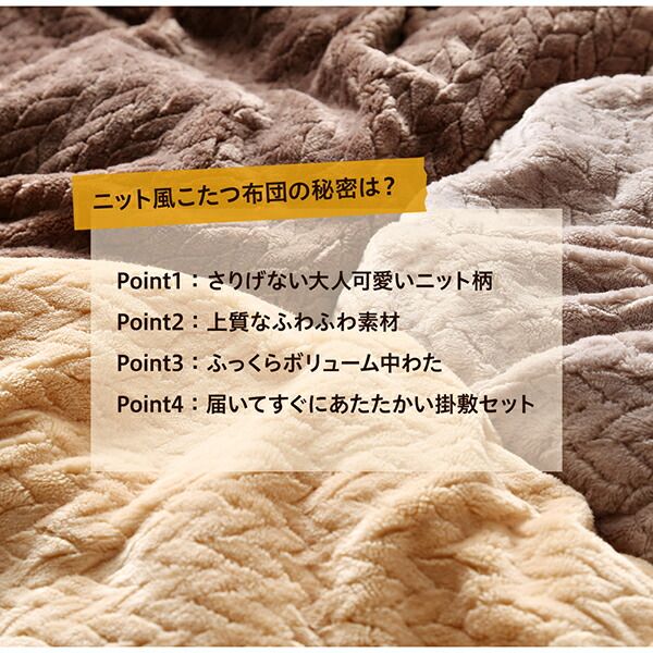 スーパSALE10倍＆4時間限定10％OFF こたつ布団セット ニット風デザインこたつ布団 掛布団&敷布団2点セット 4尺長方形(80×120cm)天板対応