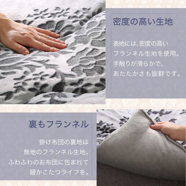 スーパSALE10倍＆4時間限定10％OFF ダマスク柄フランネルこたつ布団 掛布団&敷布団2点セット 4尺長方形(80×120cm)天板対応