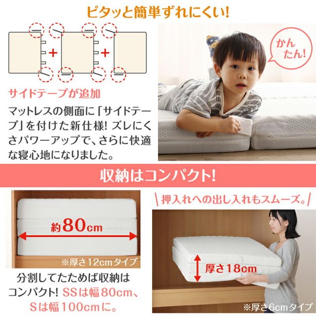 スーパSALE10倍＆4時間限定10％OFF MITAS寝具SELECT マットレス ワイドキング 連結 ファミリー 大きい 大きいサイズ 子供 家族 5人 4人 3人 布団 敷き布団 敷布団 コンパクト 収納 3つ折り 三つ折り 折りたたみ 抗菌 防臭 防ダニ 洗える 通気性 腰 幅300cm 厚さ6cm