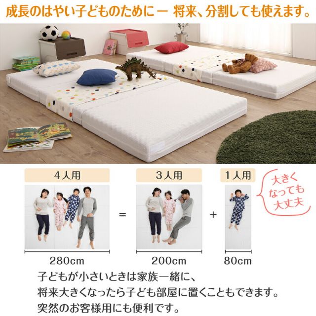 スーパSALE10倍＆4時間限定10％OFF MITAS寝具SELECT マットレス ワイドキング 連結 ファミリー 大きい 大きいサイズ 子供 家族 5人 4人 3人 布団 敷き布団 敷布団 コンパクト 収納 3つ折り 三つ折り 折りたたみ 抗菌 防臭 防ダニ 洗える 通気性 腰 幅300cm 厚さ6cm