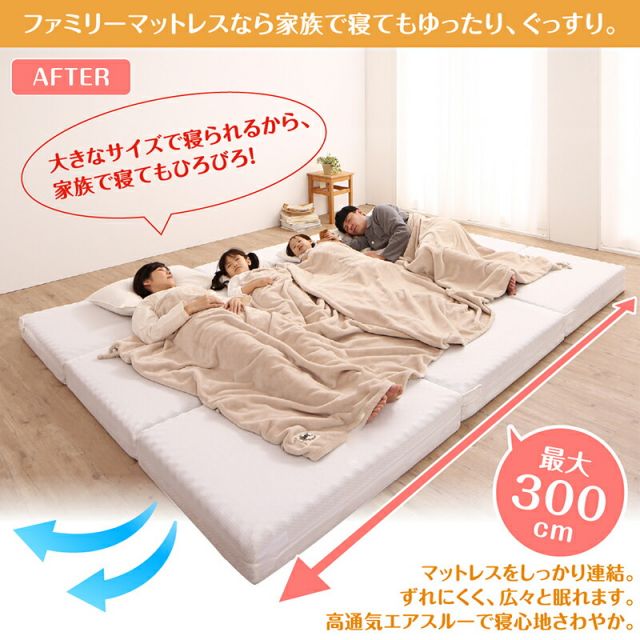 スーパSALE10倍＆4時間限定10％OFF MITAS寝具SELECT マットレス ワイドキング 連結 ファミリー 大きい 大きいサイズ 子供 家族 5人 4人 3人 布団 敷き布団 敷布団 コンパクト 収納 3つ折り 三つ折り 折りたたみ 抗菌 防臭 防ダニ 洗える 通気性 腰 幅300cm 厚さ6cm