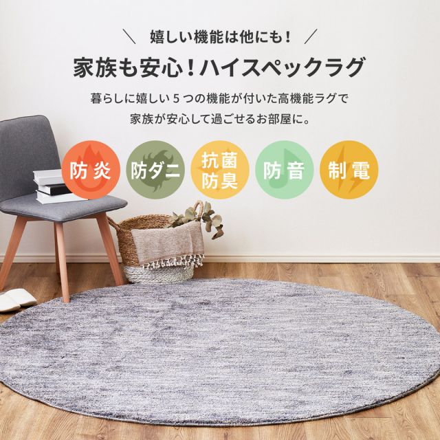 ラグ 洗える おしゃれ ラグマット 滑り止め付 絨毯 マット ラグカーペット カーペット 秋 冬 ウォッシャブル 洗えるラグ ホットカーペット対応 リビング 床暖房対応 高機能ラグ 防ダニ 抗菌 防臭 防音 防炎 制電 日本製 ナイロンラグ 190×190cm