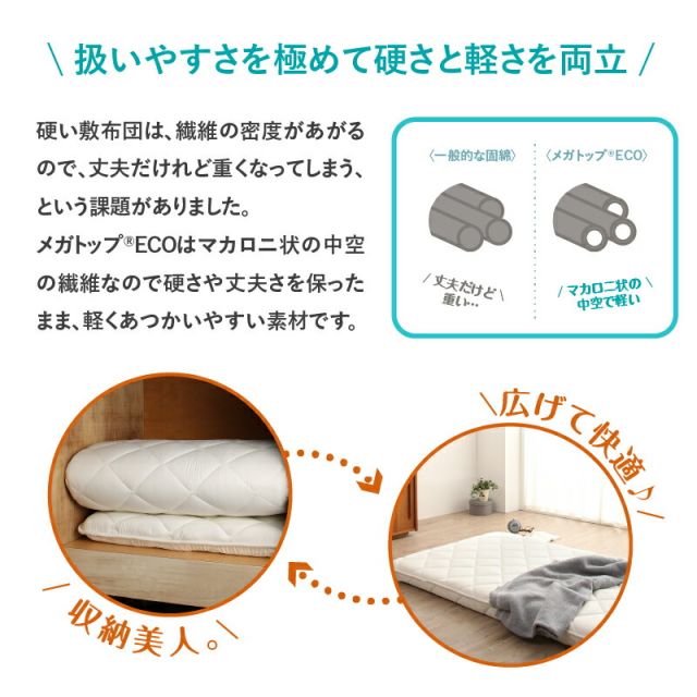 MITAS寝具SELECT 敷布団 敷き布団 日本製 国産 セミダブル 布団 帝人 TEIJIN MEGATOPECO 固綿 硬め 軽量 体圧分散 防ダニ 抗菌防臭 高反発 長持ち 高通気 吸汗速乾 清潔素材アクフィット ベッド ベット ふとん かため 腰 おしゃれ 白 セミダブル
