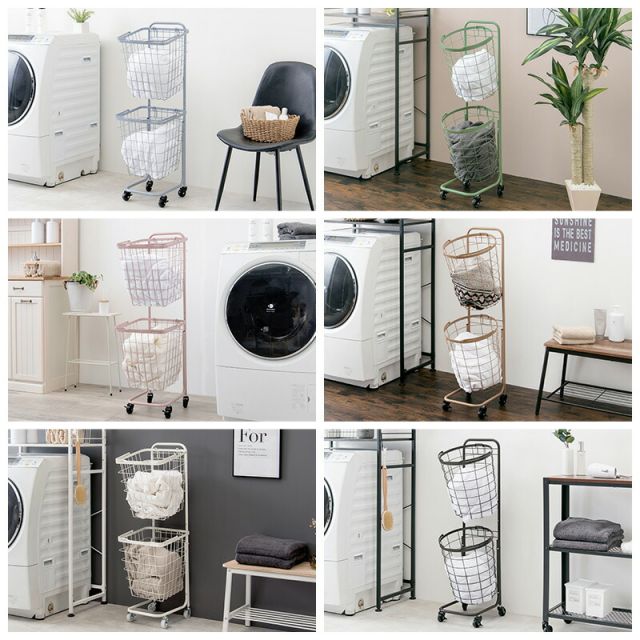 スーパSALE10倍＆4時間限定10％OFF ２段ランドリーラック（丸型）-KR- 34.5×39×108cm