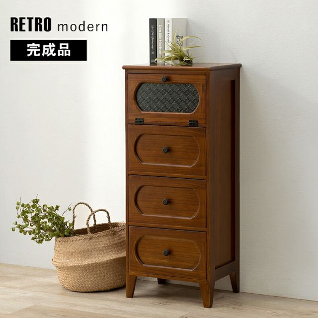 スーパSALE10倍＆4時間限定10％OFF チェスト-MCH51-レトロ 4段 42×32×100cm