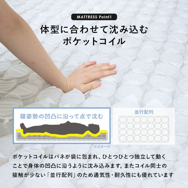 スーパSALE10倍＆4時間限定10％OFF マットレス（ポケットコイル）付-MB-高さ3段階調整 120.5×211.5×72cm