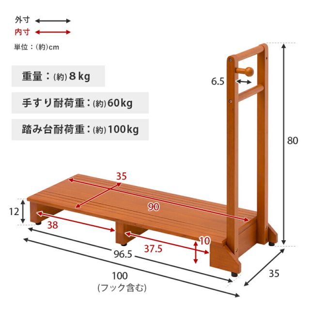 スーパSALE10倍＆4時間限定10％OFF 手すり付き玄関踏み台 片側タイプ 100×35×80cm