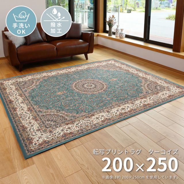 スーパSALE10倍＆4時間限定10％OFF 撥水機能付き 高級絨毯風の転写プリントラグ 200×250cm