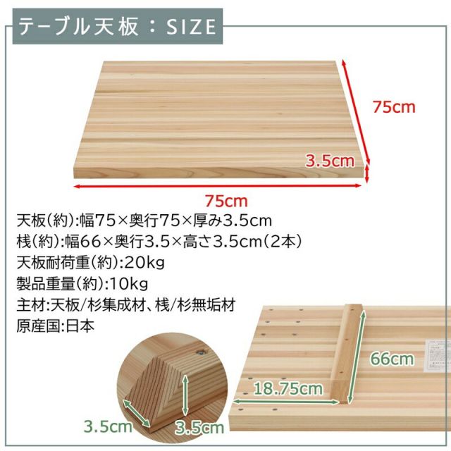 スーパSALE10倍＆4時間限定10％OFF テーブル天板 幅75 幅75×奥行75cm