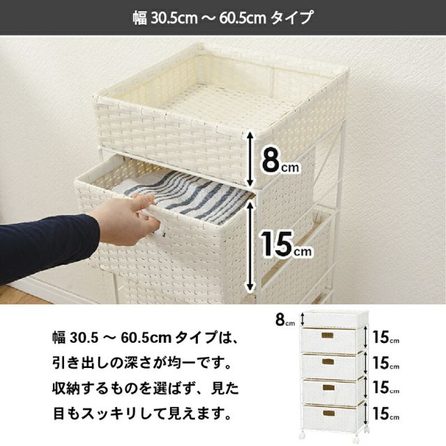 スーパSALE10倍＆4時間限定10％OFF すき間に合わせて選べる ラタン調 ランドリーラック スリム 引出し 隙間収納 洗濯機 防水 通気性 キャスター 完成品 4段 幅60.5cm ダークブラウン グレー ホワイト