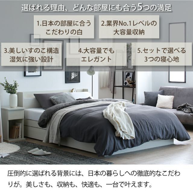 ベッド 白 収納付き 白い 白色 ホワイト おしゃれ 可愛い かわいい 収納 収納ベッド 宮付 棚コンセント付き セミダブルベッド シングル セミダブル ダブル ベット シングルベッド ダブルベッド ベッドフレームのみ