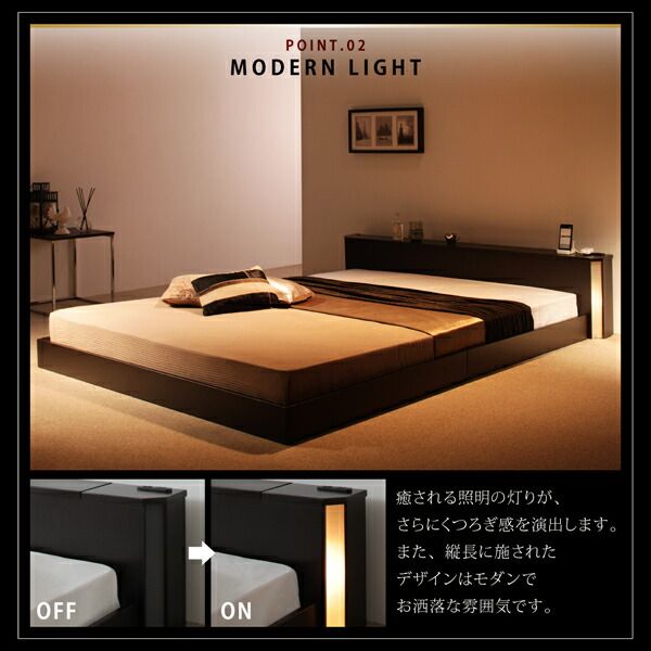スーパSALE10倍＆4時間限定10％OFF モダンライト・コンセント付きフロアベッド マルチラススーパースプリングマットレス付き シングル 組立設置付
