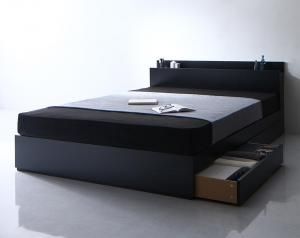 スーパSALE10倍＆4時間限定10％OFF 棚・コンセント付き収納ベッド スタンダードボンネルコイルマットレス付き ダブル 組立設置付