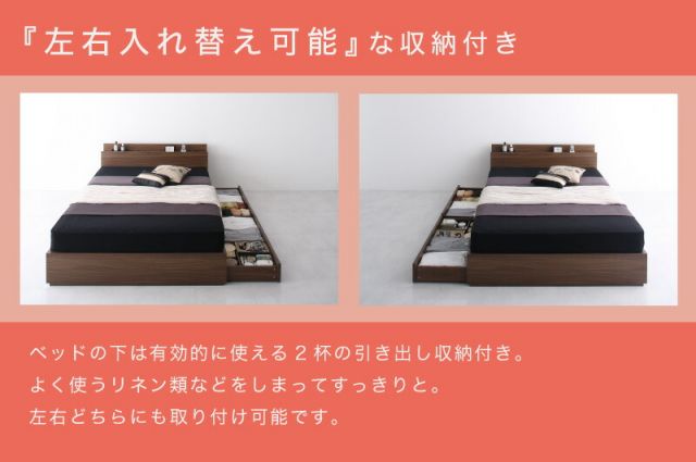 スーパSALE10倍＆4時間限定10％OFF ロングセラー 人気 ベッド ベッドフレーム マットレス付き 収納付き 木製ベッド コンセント付き 収納ベッド 引き出し付きベッド ウォルナットブラウン マットレス付きマットレス付き ダブル 組立設置付