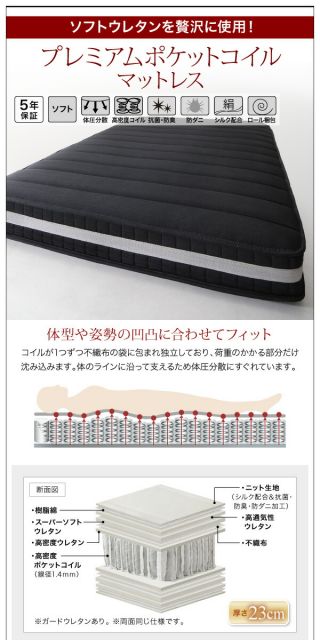 スーパSALE10倍＆4時間限定10％OFF 棚・コンセント付き収納ベッド プレミアムポケットコイルマットレス付き ダブル 組立設置付