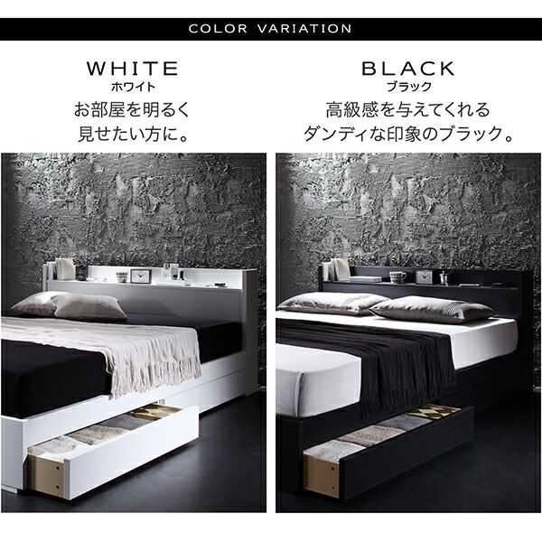 スーパSALE10倍＆4時間限定10％OFF 棚・コンセント付き収納ベッド 国産カバーポケットコイルマットレス付き セミダブル 組立設置付