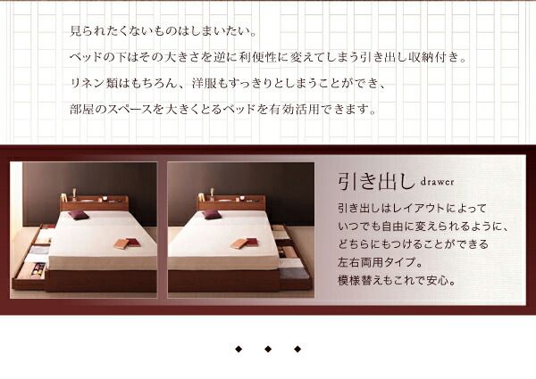棚・コンセント付き収納ベッド 国産カバーポケットコイルマットレス付き ダブル 組立設置付