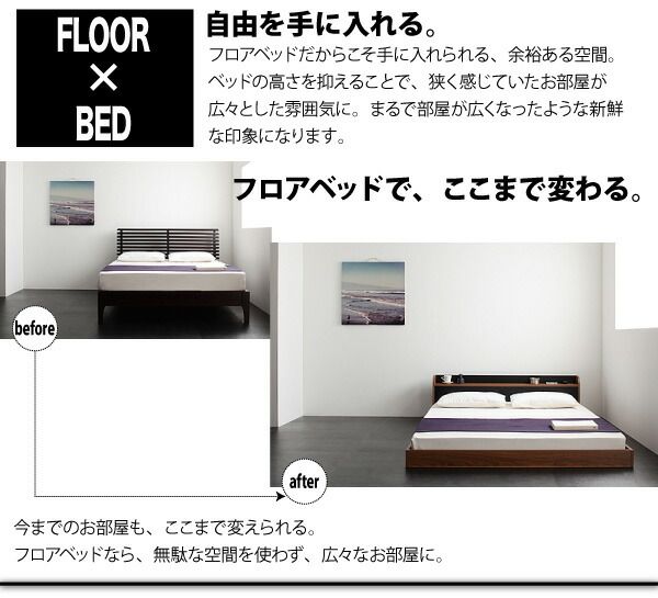 スーパSALE10倍＆4時間限定10％OFF 棚・コンセント付きバイカラーデザインフロアベッド スタンダードポケットコイルマットレス付き ダブル 組立設置付