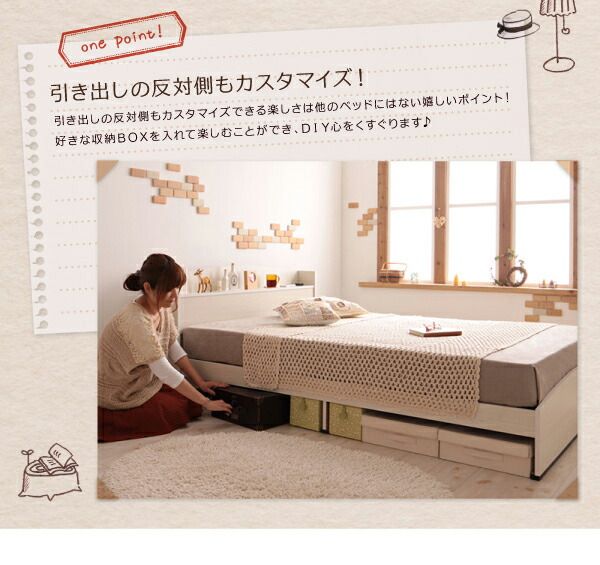 スーパSALE10倍＆4時間限定10％OFF カントリーデザインのコンセント付き収納ベッド 国産カバーポケットコイルマットレス付き セミダブル 組立設置付