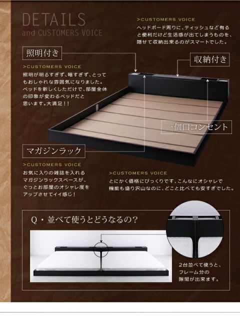 スーパSALE10倍＆4時間限定10％OFF 照明&隠し収納付き!モダンデザインフロアベッド 国産カバーポケットコイルマットレス付き ダブル 組立設置付