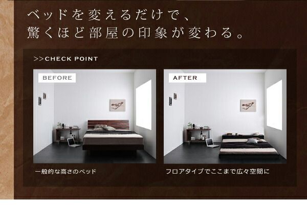 スーパSALE10倍＆4時間限定10％OFF 照明&隠し収納付き!モダンデザインフロアベッド 国産カバーポケットコイルマットレス付き ダブル 組立設置付