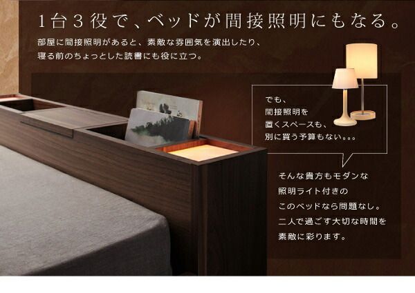 スーパSALE10倍＆4時間限定10％OFF 照明&隠し収納付き!モダンデザインフロアベッド 国産カバーポケットコイルマットレス付き ダブル 組立設置付