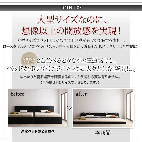 スーパSALE10倍＆4時間限定10％OFF ファミリーベッド 連結ベッド 大型ベッド ファミリー ベッド 連結 家族ベッド ローベッド フロアベッド 北欧 おしゃれ スタンダードボンネルコイル マットレス付き  クイーン(SS×2) 組立設置付