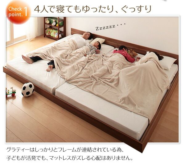 スーパSALE10倍＆4時間限定10％OFF ずっと使える・将来分割出来る・シンプルデザイン大型フロアベッド プレミアムボンネルコイルマットレス付き キング(SS+S) 組立設置付