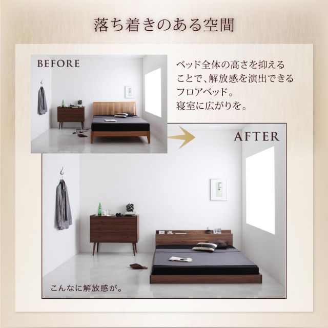 スーパSALE10倍＆4時間限定10％OFF 棚・コンセント付きフロアベッド プレミアムポケットコイルマットレス付き キング(K×1) 組立設置付