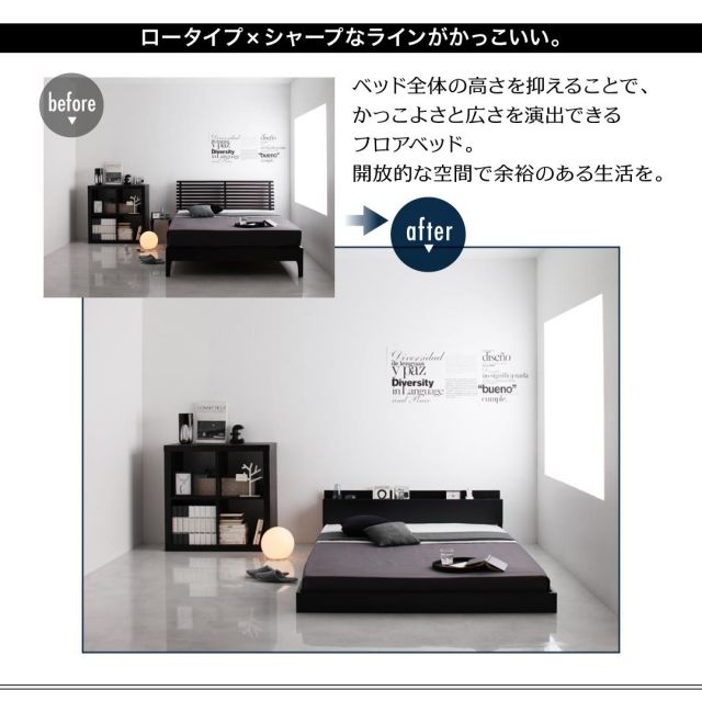 スーパSALE10倍＆4時間限定10％OFF 棚・コンセント付きフロアベッド マルチラススーパースプリングマットレス付き キング(SS+S) 組立設置付