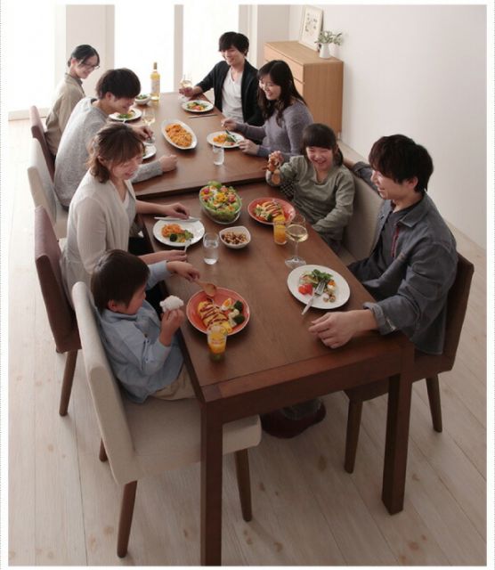 スライド伸縮テーブルダイニング 6人 7点セット(テーブル+チェア6脚) W135-235 組立設置付