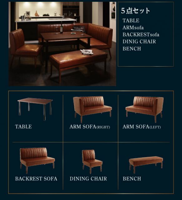 スーパSALE10倍＆4時間限定10％OFF ダイニングセット（テーブル&ソファ ベンチ） ウォールナット モダンデザインリビングダイニングセット 5人 4点セット(テーブル+ソファ1脚+アームソファ1脚+ベンチ1脚) 右アーム W120 組立設置付