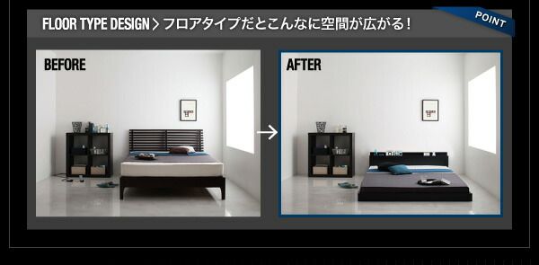 スーパSALE10倍＆4時間限定10％OFF モダンライト・コンセント付きフロアベッド マルチラススーパースプリングマットレス付き ダブル 組立設置付
