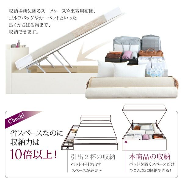 スーパSALE10倍＆4時間限定10％OFF 収納付きベッド シングルベッド セミダブルベッド 収納 収納付き 収納ベッド 大容量 収納ボックス 布団 敷き布団 マルチラススーパースプリング マットレス付き 横開き シングル 深さラージ 組立設置付