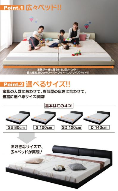 スーパSALE10倍＆4時間限定10％OFF ワイドレザーフロアベッド プレミアムボンネルコイルマットレス付き ワイドK200 組立設置付