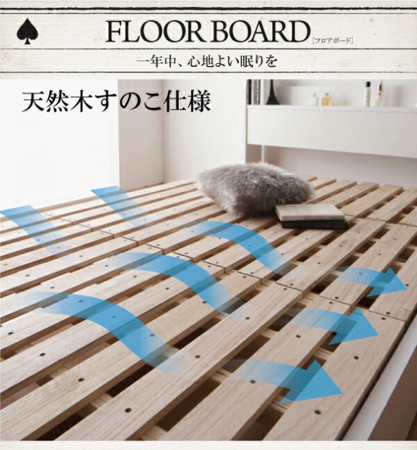 スーパSALE10倍＆4時間限定10％OFF 棚・コンセント付き収納すのこベッド 国産カバーポケットコイルマットレス付き セミダブル 組立設置付