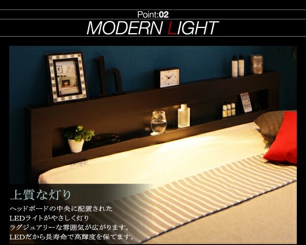 スーパSALE10倍＆4時間限定10％OFF ＬＥＤライト・コンセント付きフロアベッド スタンダードポケットコイルマットレス付き セミダブル 組立設置付