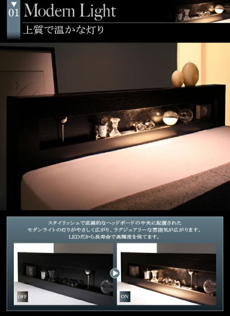スーパSALE10倍＆4時間限定10％OFF LEDライト・コンセント付き収納ベッド スタンダードボンネルコイル マットレス付き セミダブル 組立設置付