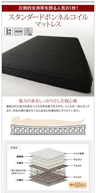 ベッド セミダブルベッド ダブルベッド ベット マットレス付き ローベッド フロアベッド ベッドフレーム 背もたれ 高級 レザー SD デザイン ブラック ホワイト 黒 白 おしゃれ ラグジュアリー スタンダードボンネルコイルマットレス付き セミダブル 組立設置付