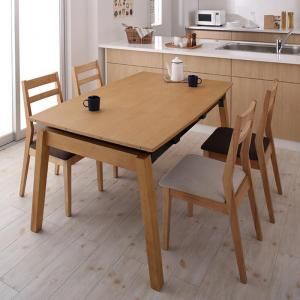 スーパSALE10倍＆4時間限定10％OFF 天然木オーク材 スライド伸縮式ダイニングセット 4人 5点セット(テーブル+チェア4脚) W140-240 組立設置付