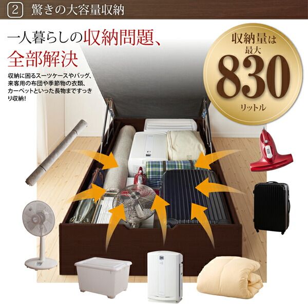 スーパSALE10倍＆4時間限定10％OFF 跳ね上げベッド ベッド 収納付きベッド シングルベッド ベッドフレーム すのこベッド ベット 収納 収納付き 収納ベッド 跳ね上げ 薄型プレミアムボンネルコイルマットレス付き 横開き シングル 深さラージ 組立設置付