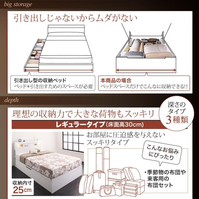 スーパSALE10倍＆4時間限定10％OFF 収納付きベッド シングルベッド セミダブルベッド 収納 収納付き 収納ベッド 大容量 収納ボックス 布団 敷き布団 薄型プレミアムボンネルコイルマットレス付き 横開き セミシングル 深さレギュラー 組立設置付