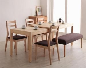 スーパSALE10倍＆4時間限定10％OFF 最大235cm スライド伸縮テーブル ダイニングセット 6人 6点セット(テーブル+チェア4脚+ベンチ1脚) W135-235 組立設置付