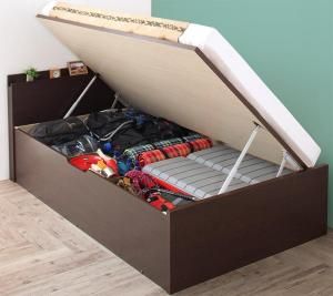 スーパSALE10倍＆4時間限定10％OFF 収納付きベッド シングルベッド セミダブルベッド 収納 収納付き 収納ベッド 大容量 収納ボックス 布団 敷き布団 薄型抗菌国産ポケットコイルマットレス付き セミシングル 深さグランド 組立設置付