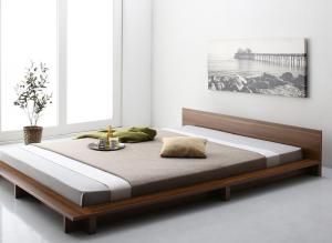 スーパSALE10倍＆4時間限定10％OFF シンプルモダンデザインフロアローステージベッド マルチラススーパースプリングマットレス付き ダブル 組立設置付