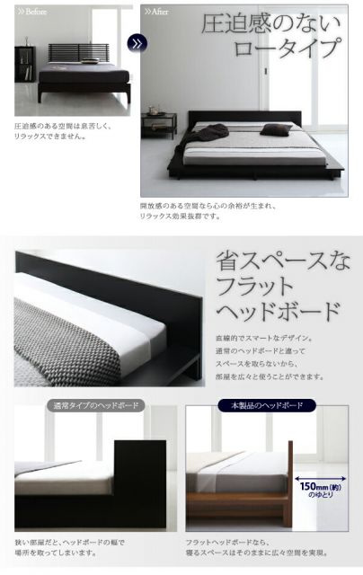 スーパSALE10倍＆4時間限定10％OFF シンプルモダンデザインフロアローステージベッド スタンダードポケットコイルマットレス付き クイーン(Q×1） 組立設置付